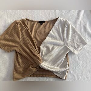 mm mm mm Beige & White Twist Front Cropped Top Small